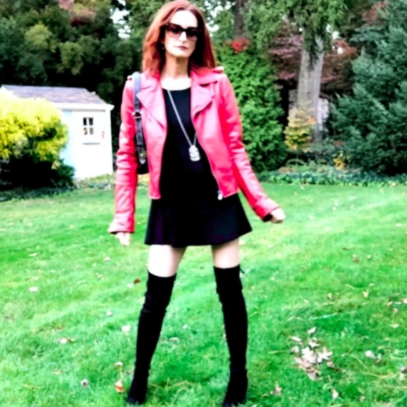 Balenciaga Designer Luxury Red Leather Moto Jacket- Small - Picture 10 of 15